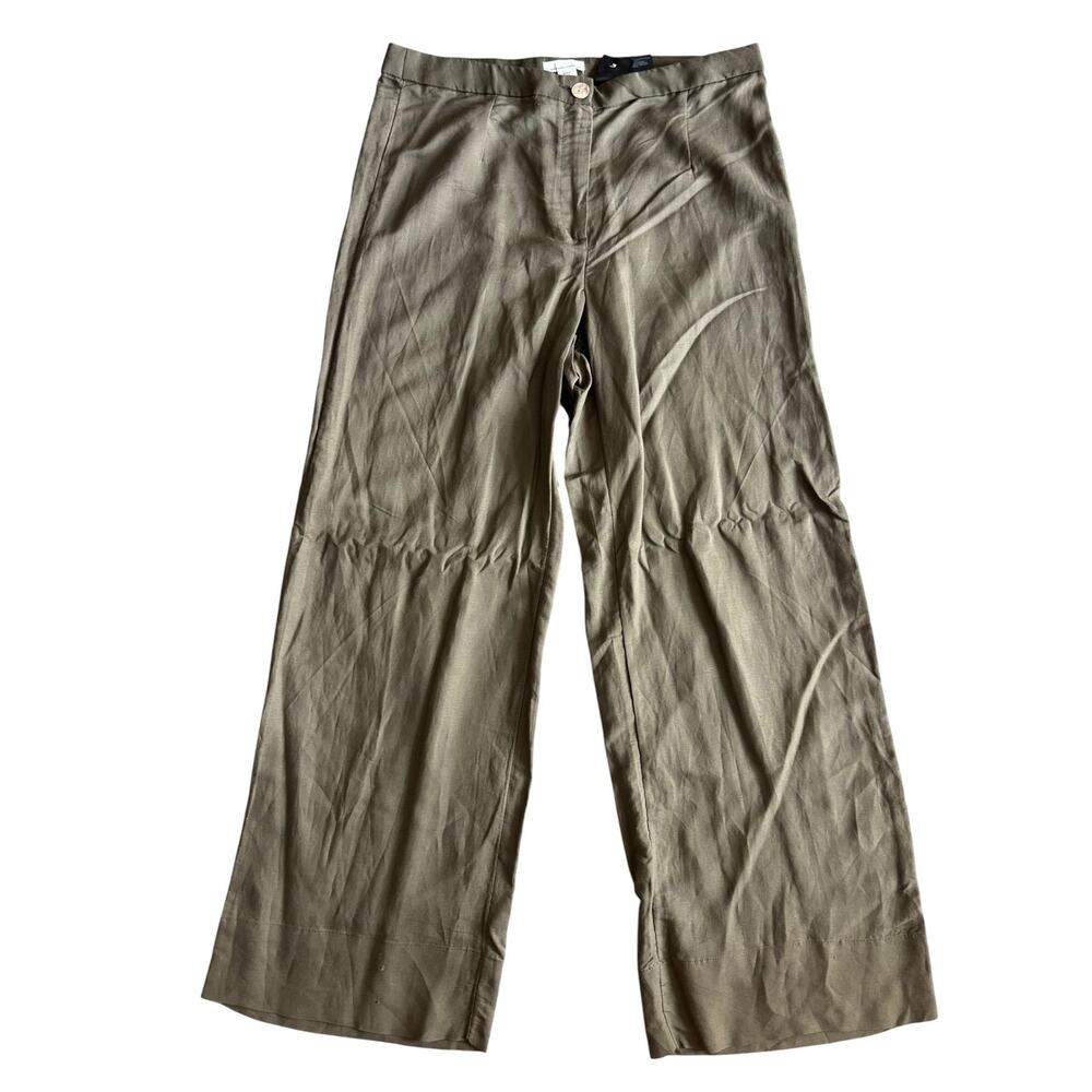 H&M LINEN BLEND OLIVE GREEN TROUSERS NWT SIZE US 10